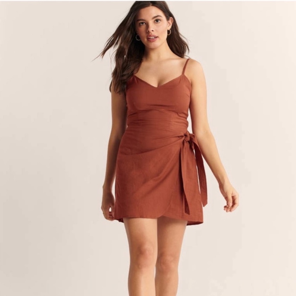 Abercrombie & Fitch Wrap Mini Dress in Red-Orange